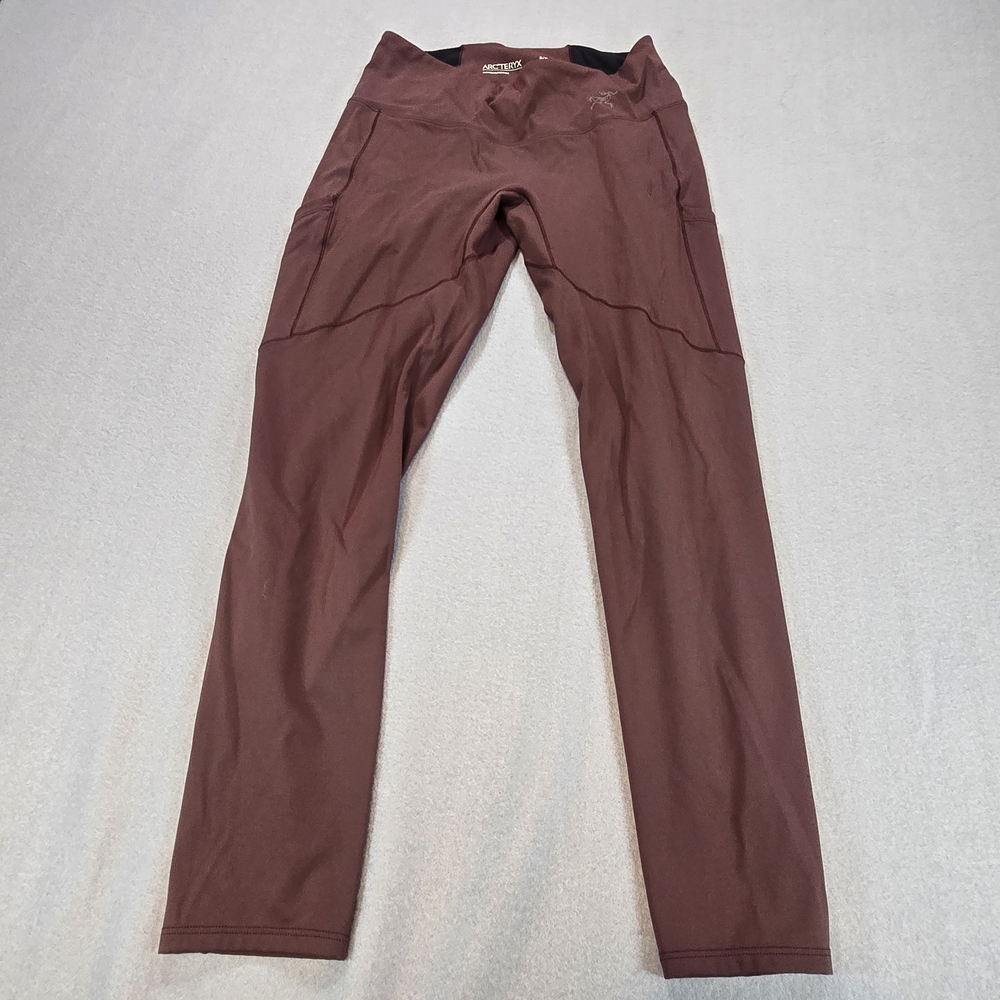 Arc'teryx Oriel Leggings Women Small Fig Burgundy High Rise Side Pockets 7/8